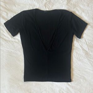 John Galt Super Deep V Neck Ribbed Short Sleeve Shirt